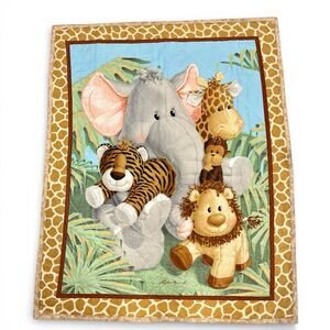 Vintage Handmade Safari Baby Quilt Wall Hanging Jungle Nursery Elephant Lion 41”